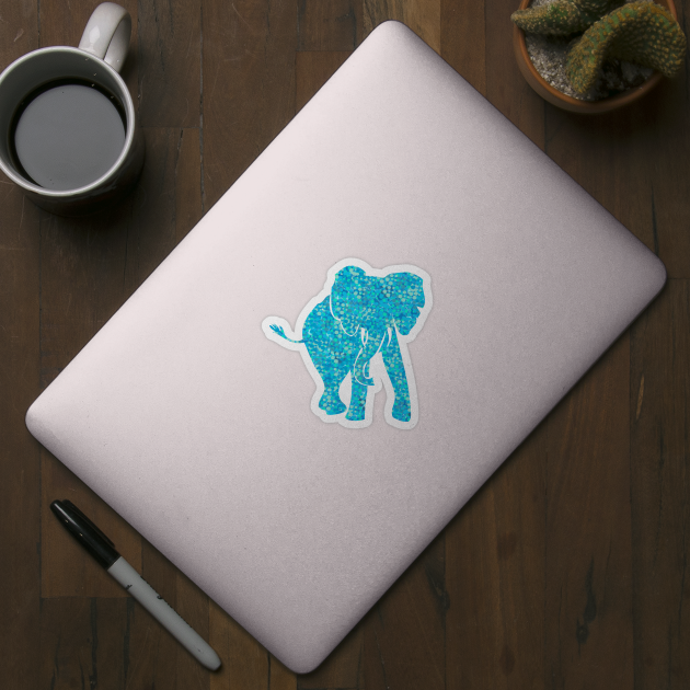 Beautiful Blue Elephant. A majestic elephant in a speckled pattern of aqua, aquamarine and turquoise spots and dots. by innerspectrum